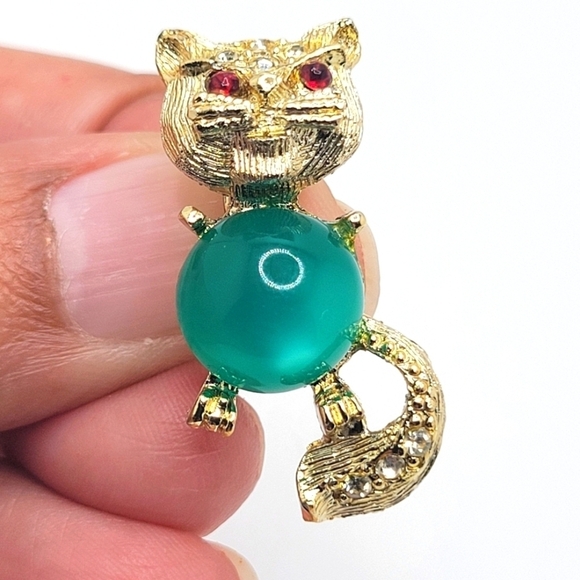 Jelly Belly Cabochon Cat Brooch Pin Moonglow Lucite - Picture 7 of 7